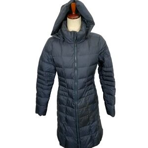The‎ North Face Puffer Parka Womens Small Blue Long Down Quilted Coat Flaws